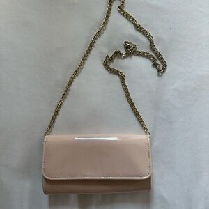 SOFT PINK WHITE CLUTCH OFF SHOULDER CROSSBOSY PURSE GOLD CHAIN